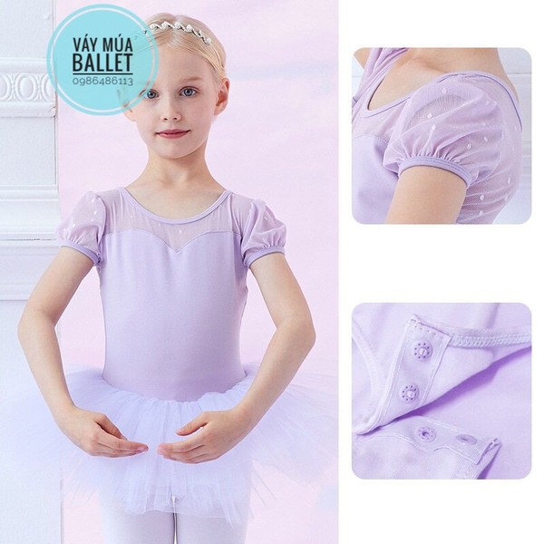 Váy múa phối von tay bồng (xanh, hồng, nude)