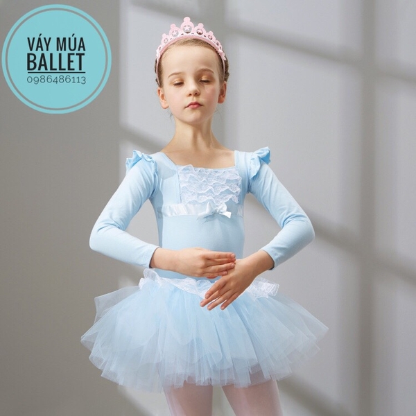 Váy múa ren bèo dài tay (hồng, xanh, đậm)