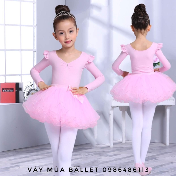 Set áo váy múa nơ dài tay