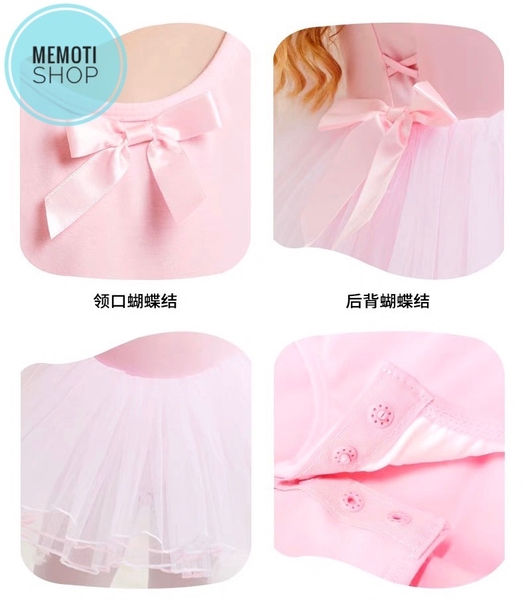 Váy múa đan lưng nơ tay ngắn (tím, xanh)