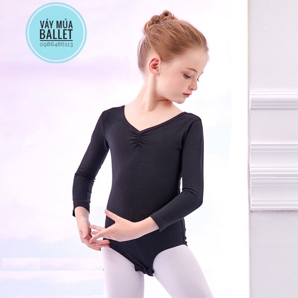 Set áo váy múa basic đen trắng dài tay