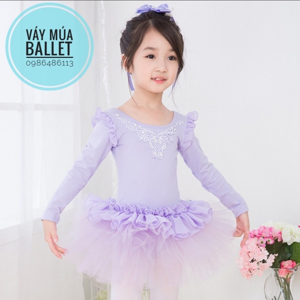 Váy múa tiên bèo thêu dài tay màu hồng, màu tím