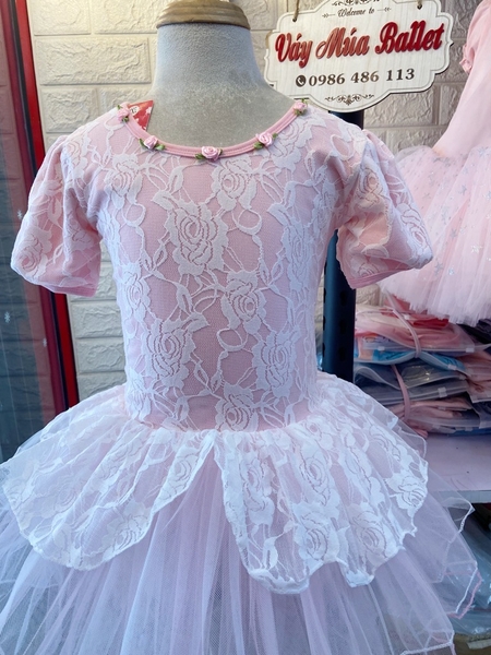 Váy múa phối ren hoa bèo tay bồng (vàng, xanh, hồng)