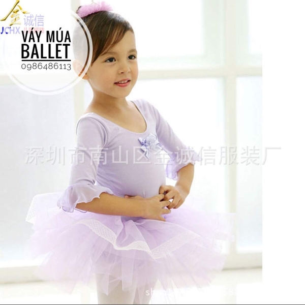 Váy múa tay loe lỡ tím
