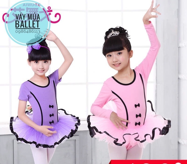Váy múa 3 nơ viền đen dài tay
