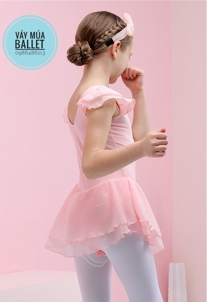 Váy tập múa 2 tầng voan (xanh, hồng nude)