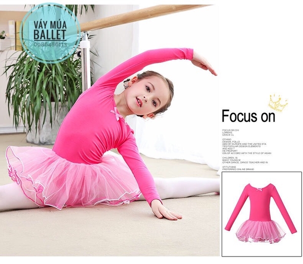 Váy múa tiên dài tay màu hồng, xanh coban, vàng, hồng đậm