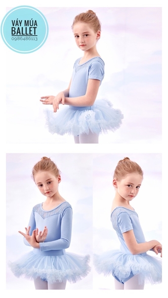 Váy múa phối ren tutu dài (hồng đỏ, hồng cam)