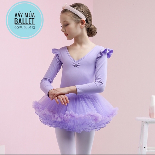 Váy múa tutu dài tay màu hồng, màu tím