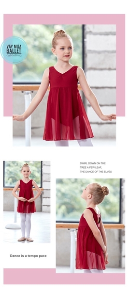 Váy tập múa ba lỗ phối voan dài thân (tím, xanh, hồng, đen)