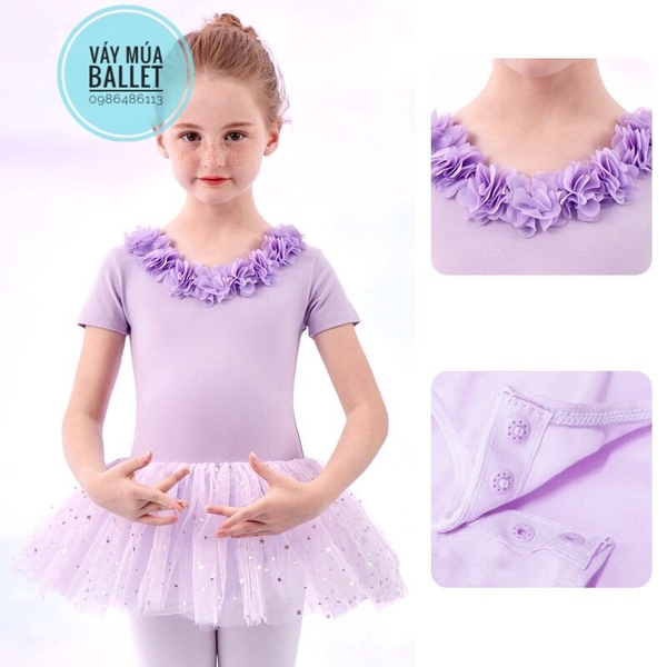 Váy múa hoa cổ sao ngắn (nude, hồng, xanh, tím)