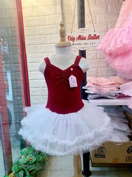 Váy múa dây thun nhũ đỏ đô tutu