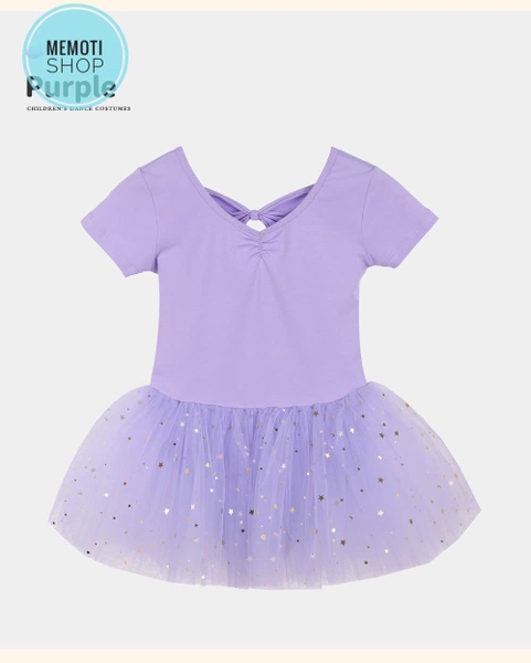 Váy múa nơ lưng sao tay ngắn (tím, xanh, hồng)