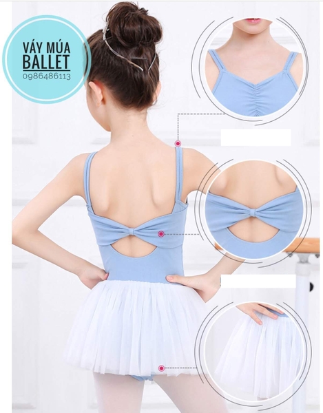 Váy múa 2 dây nơ lưng voan mềm