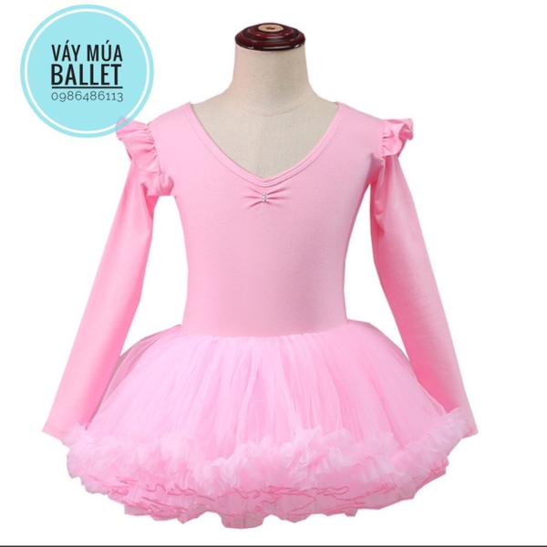 Váy múa tutu dài tay màu hồng, màu tím
