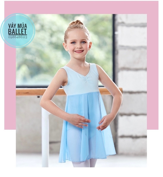 Váy tập múa ba lỗ phối voan dài thân (tím, xanh, hồng, đen)