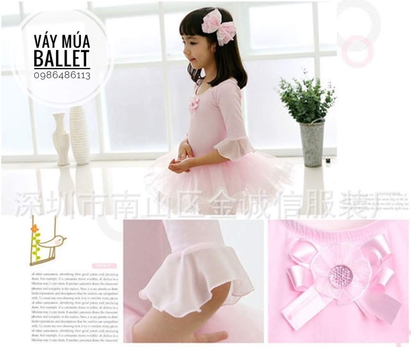 Váy múa tay loe lỡ màu hồng
