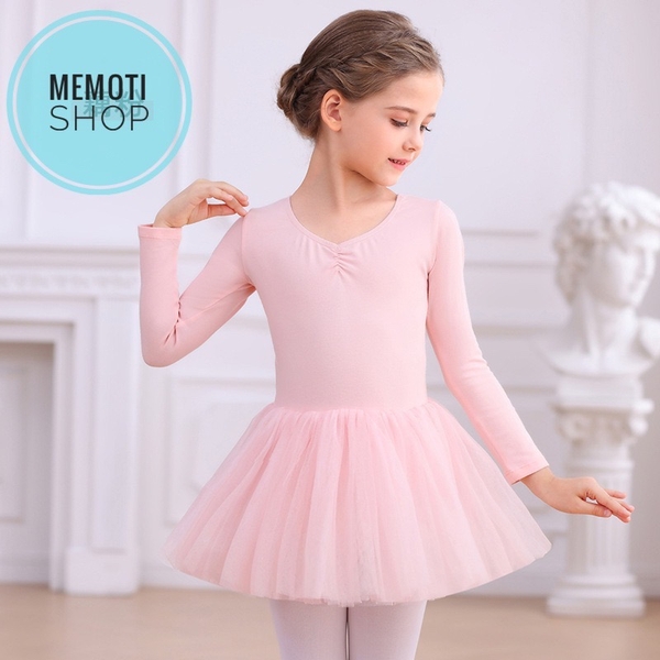 Váy múa basic voan mềm dài tay (xanh, tím, hồng)