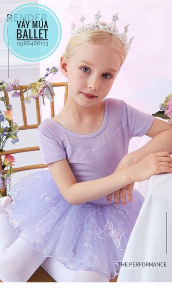 Váy múa voan bướm lấp lánh ngắn (hồng, tím)