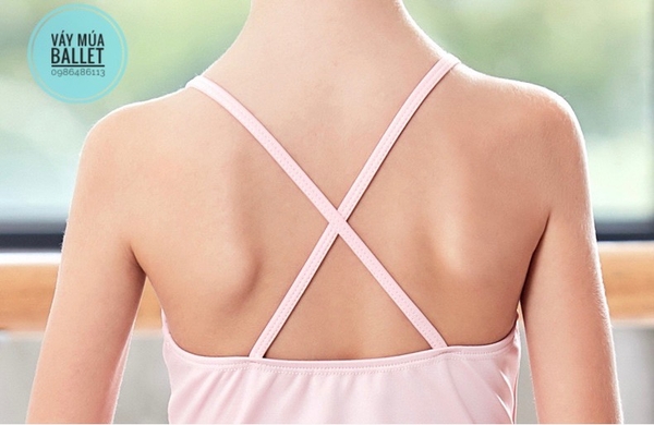 Váy tập múa 2 dây phối ren chéo (hồng, đen)