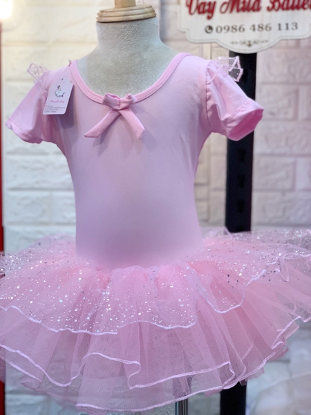 Váy múa tiên ngắn voan nhũ lấp lánh