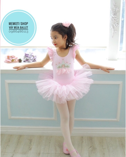 Váy múa vương miện hồng phấn