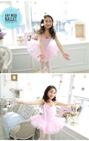 Váy múa 2 dây chéo phối ren mềm mại