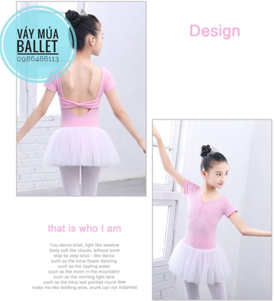 Váy múa tay ngắn nơ lưng voan mềm