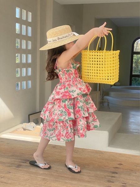 Váy 2 dây hoa xếp tầng bồng bềnh s130