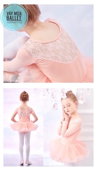 Váy múa phối ren tutu dài (hồng đỏ, hồng cam)