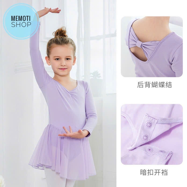 Váy tập múa voan dài tay hồng phấn
