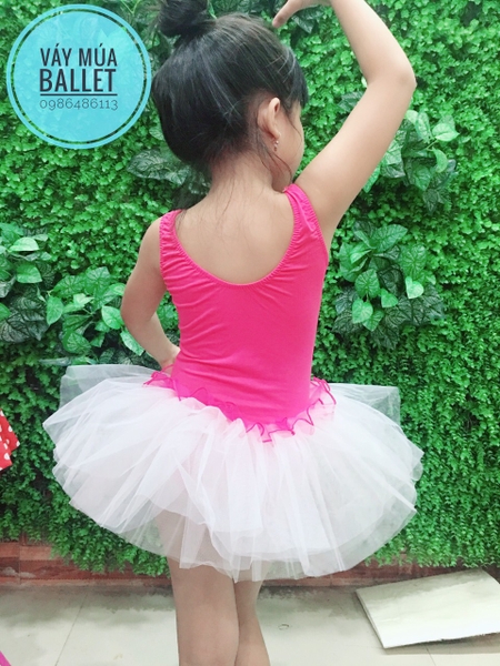 Váy múa hồng bèo phối trắng