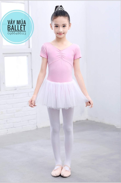 Váy múa tay ngắn nơ lưng voan mềm