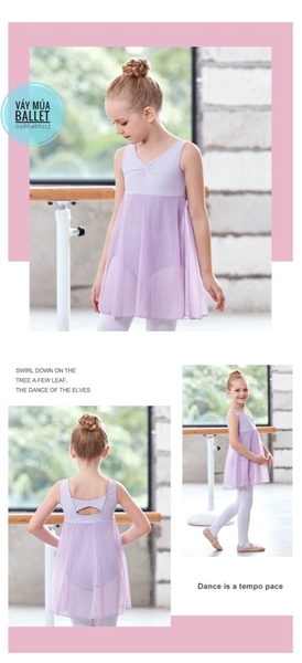 Váy tập múa ba lỗ phối voan dài thân (tím, xanh, hồng, đen)