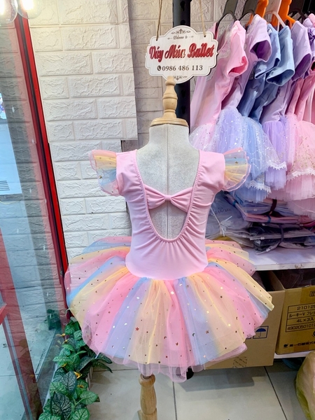 Váy múa girl tiên cầu vồng hồng