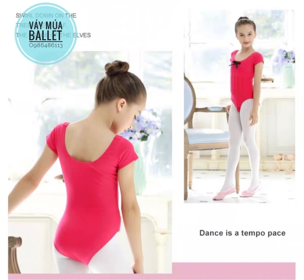 Áo tập múa gân nơ tay ngắn (hồng, xanh, đen, tím)