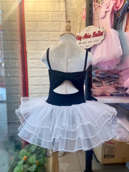 Váy múa 2 dây nơ lưng đen trắng