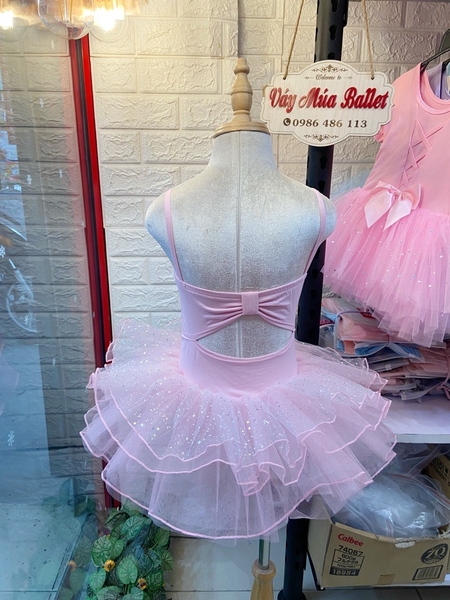 Váy múa 2 dây girl nơ lưng lấp lánh