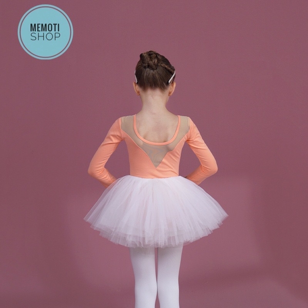 Set áo váy múa V lưng dài tay trắng