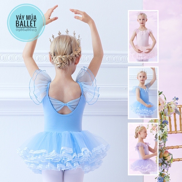 Váy múa tiên nơ viền new (tím, xanh, hồng)