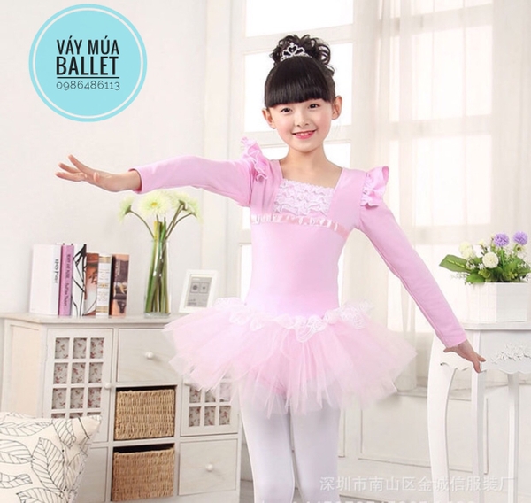 Váy múa ren bèo dài tay (hồng, xanh, đậm)