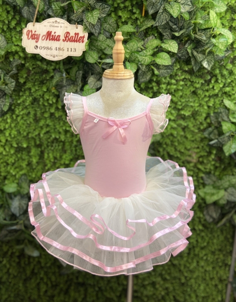 Váy múa tay tiên viền hồng nhạt