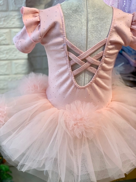 Váy múa cotton đá tiên ngắn voan hoa bồng