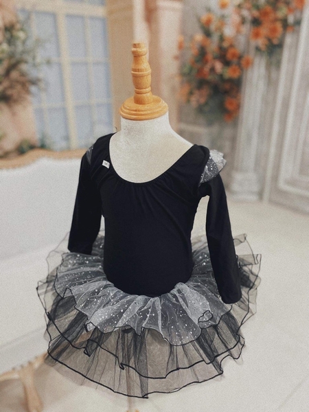 Váy múa tiên dài tay nhũ đen