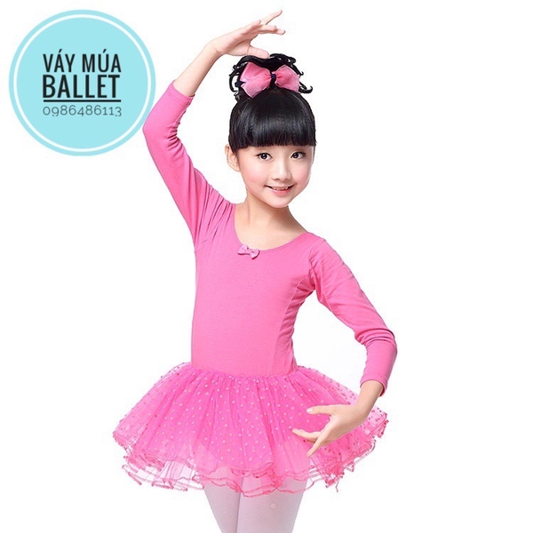 Váy múa basic dài tay hồng đậm