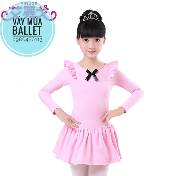 Váy tập múa bèo vai nơ dài tay
