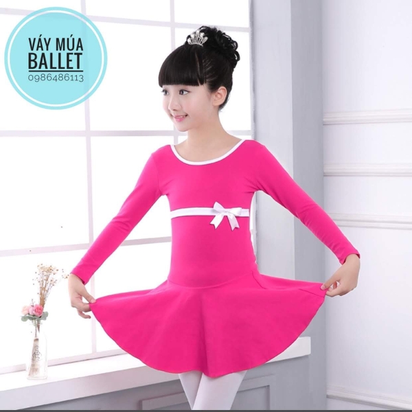 Váy tập múa cotton nơ dài tay 2 màu