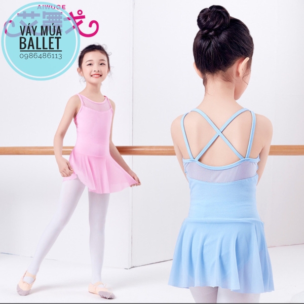 Váy tập múa phối voan 2 dây đan lưng