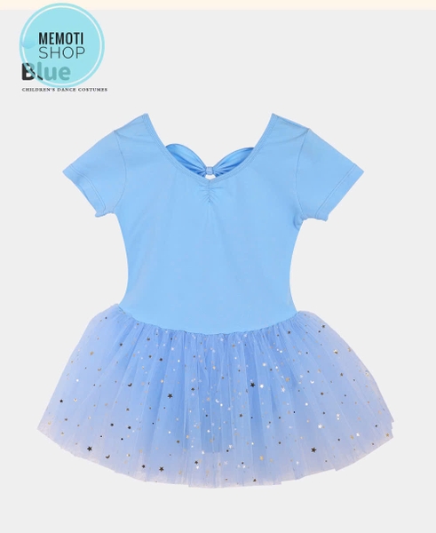 Váy múa nơ lưng sao tay ngắn (tím, xanh, hồng)