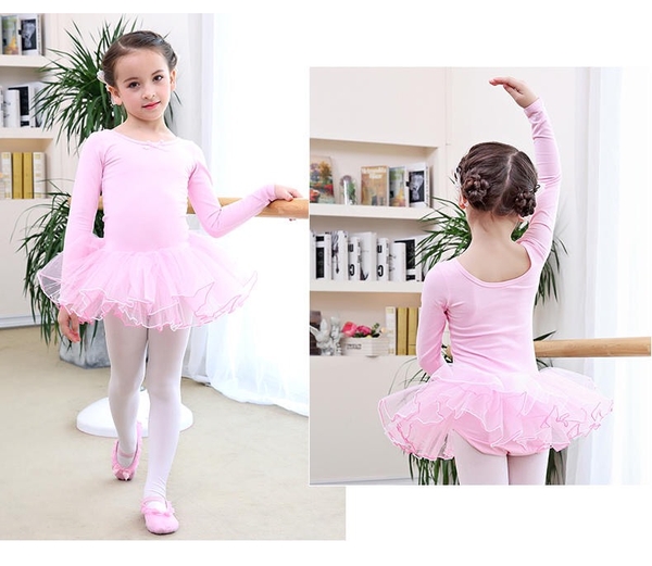 Váy múa tiên dài tay màu hồng, xanh coban, vàng, hồng đậm